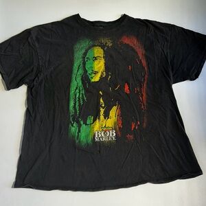 Zion Rootswear Bob Marley Black Tee with Red and Green
